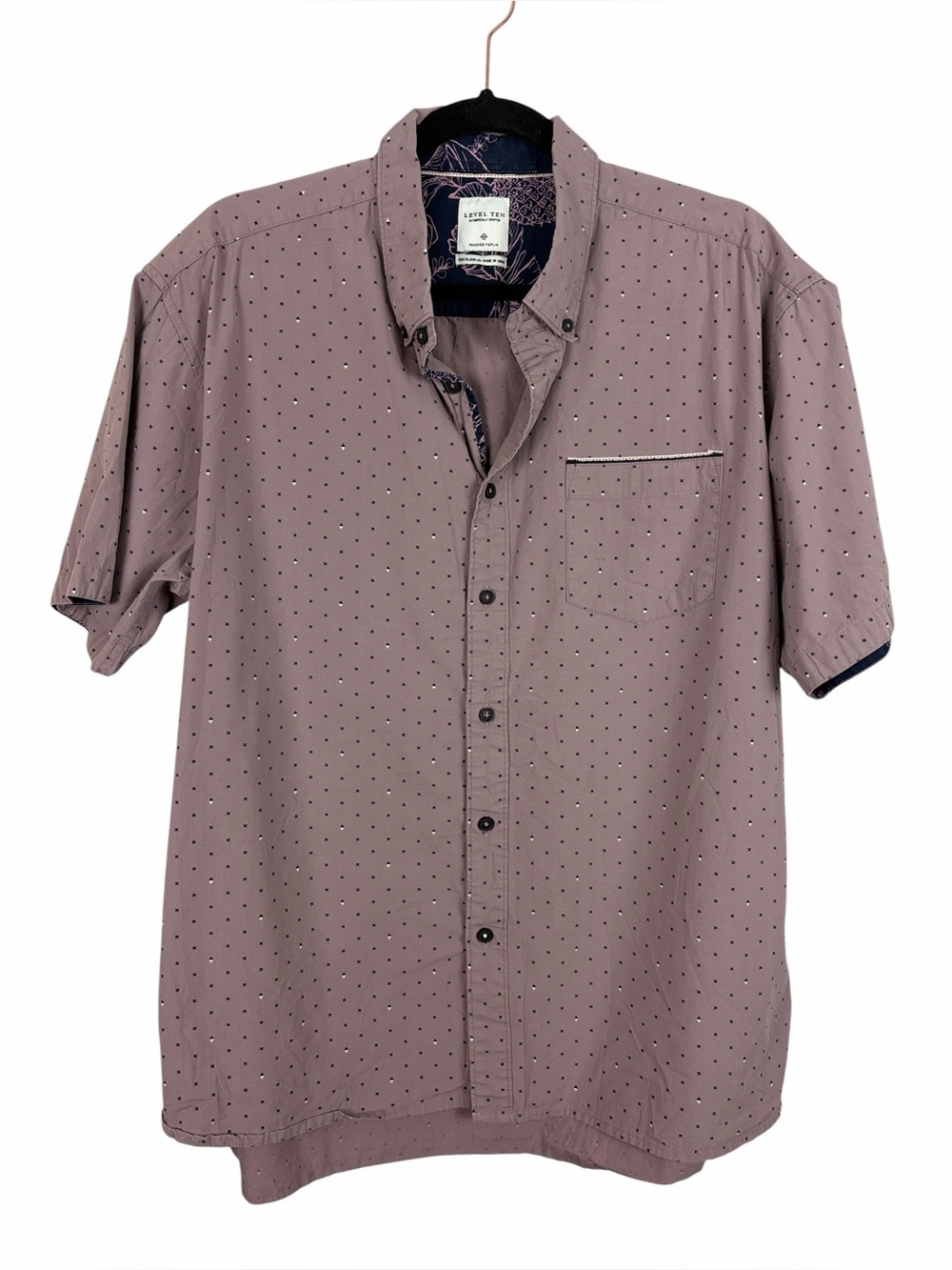 Level Ten Peached Poplin Button Down Shirt XL Mauve Micro Print 100% Cotton